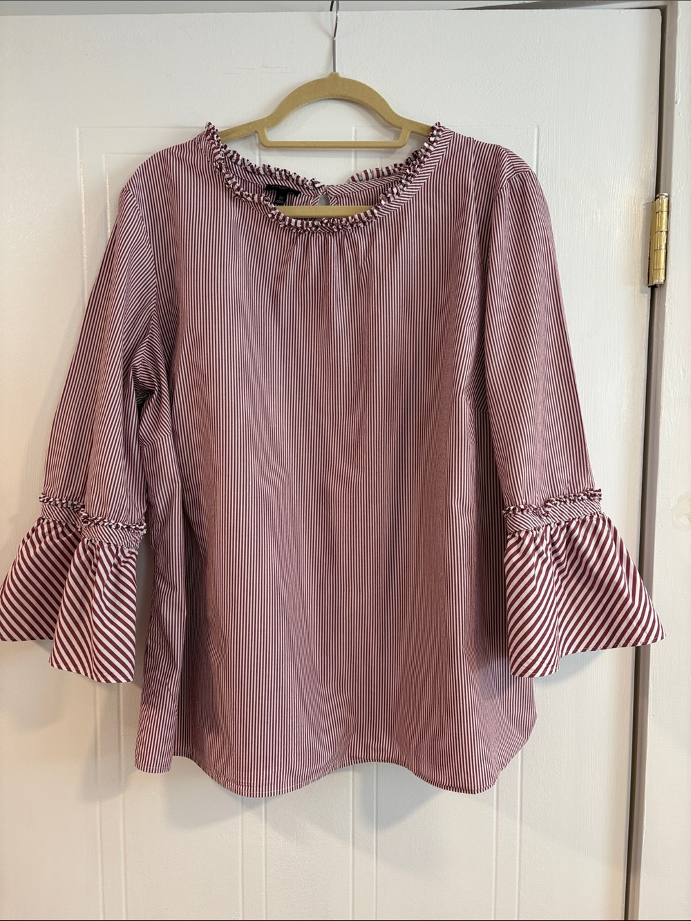 Talbots Res & White Striped Ruffle-Sleeve Blouse